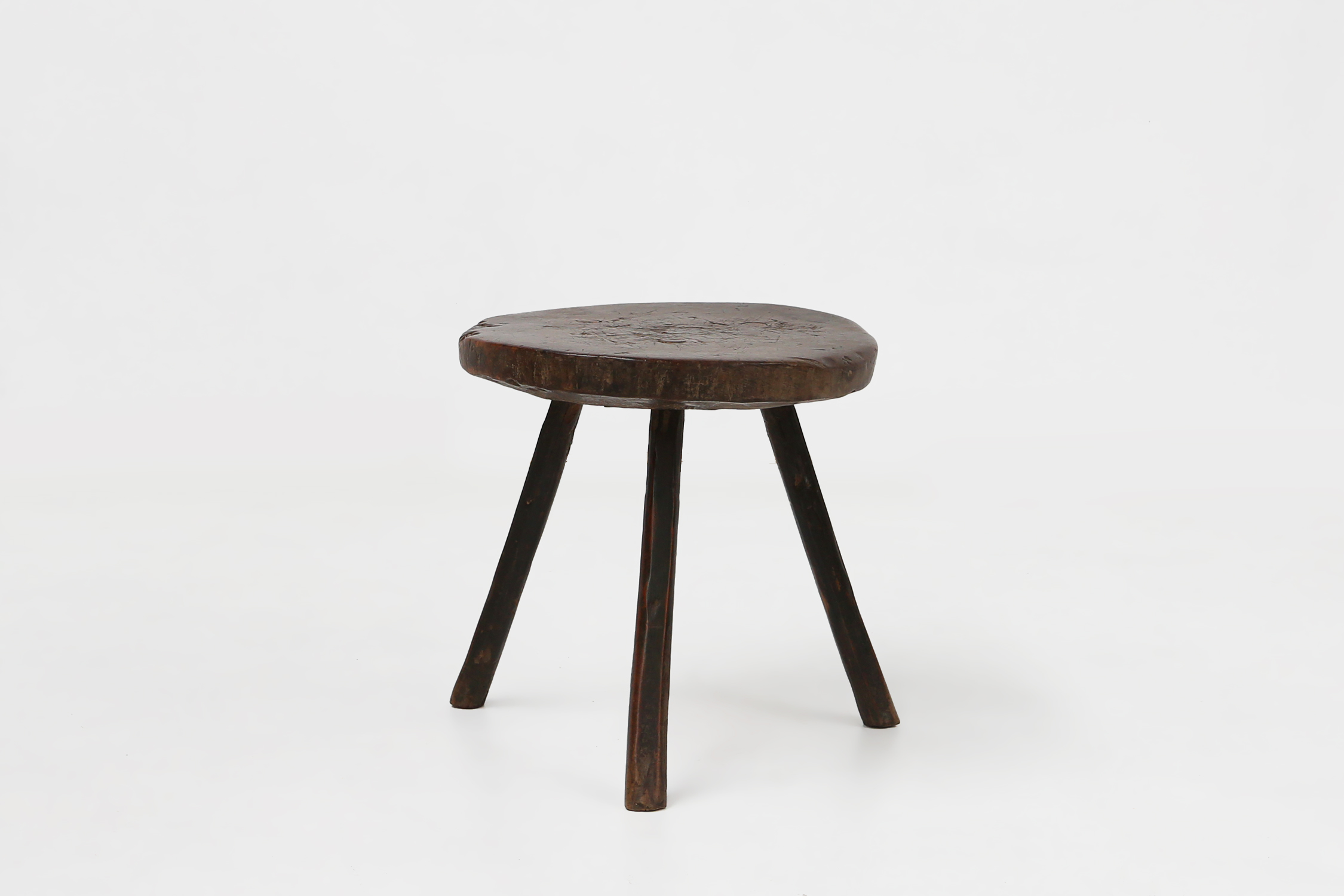 Sculptural rustic brutalist oak tripot stool, France ca. 1850thumbnail